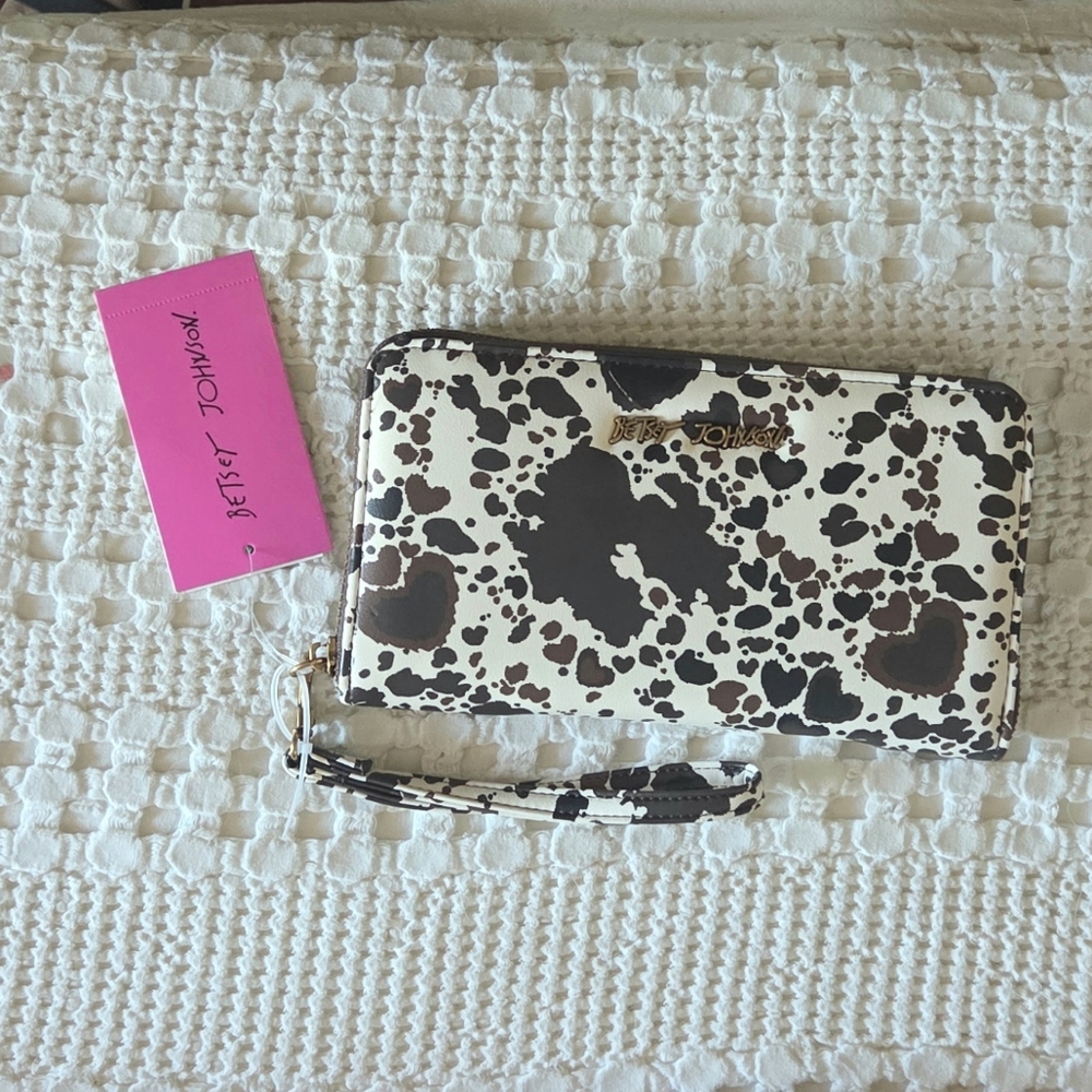 Betsy Johnson Cow Print Wristlet Wallet